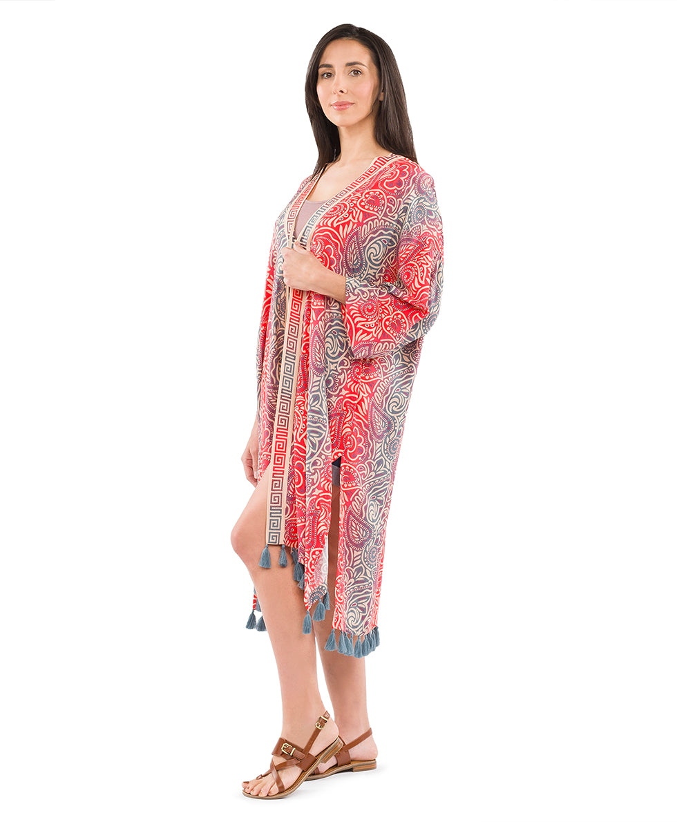 Ruana Cover‑Up with Tassels - greek ombre - by Patricia Nash - View 4 of 7