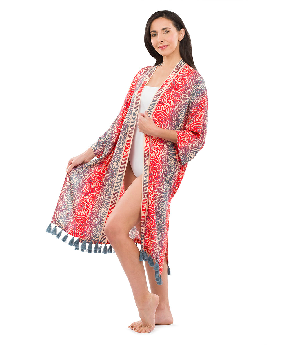 Ruana Cover‑Up with Tassels - greek ombre - by Patricia Nash - View 6 of 7