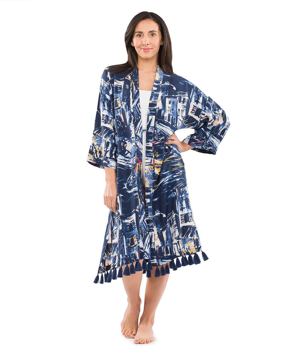 Ruana Cover‑Up with Tassels - harbor nights - by Patricia Nash - View 1 of 7