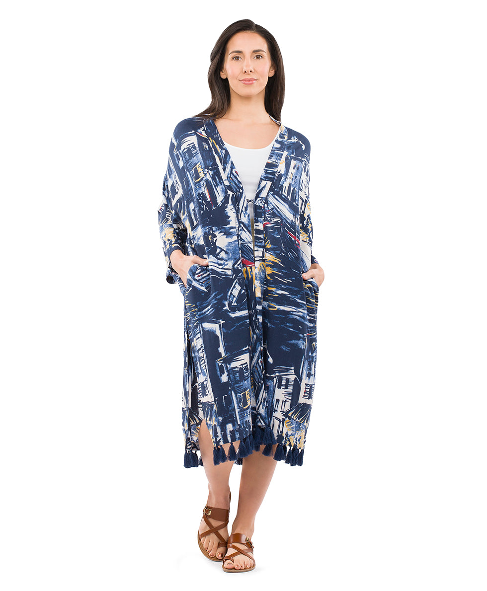 Ruana Cover‑Up with Tassels - harbor nights - by Patricia Nash - View 2 of 7