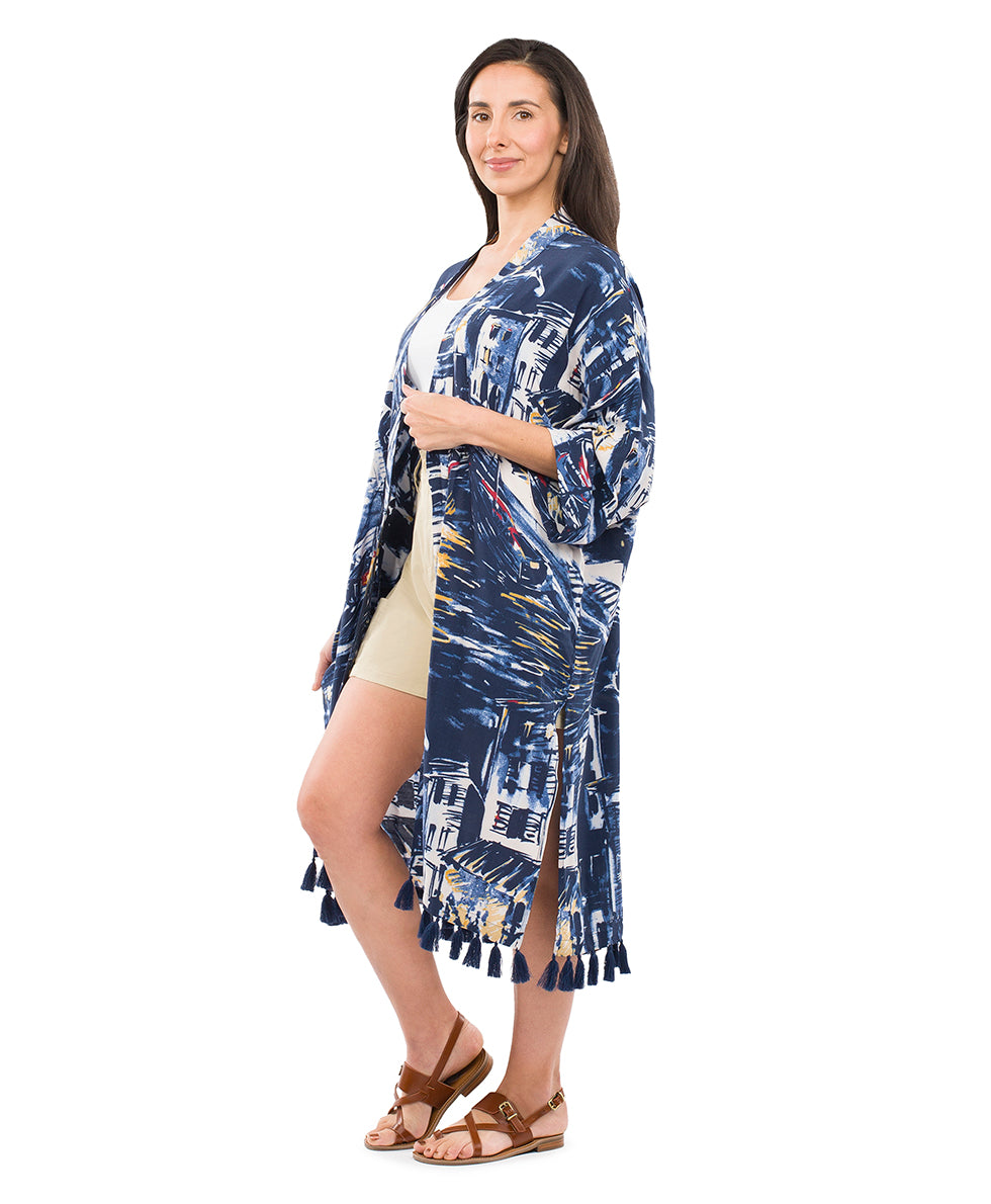 Ruana Cover‑Up with Tassels - harbor nights - by Patricia Nash - View 4 of 7