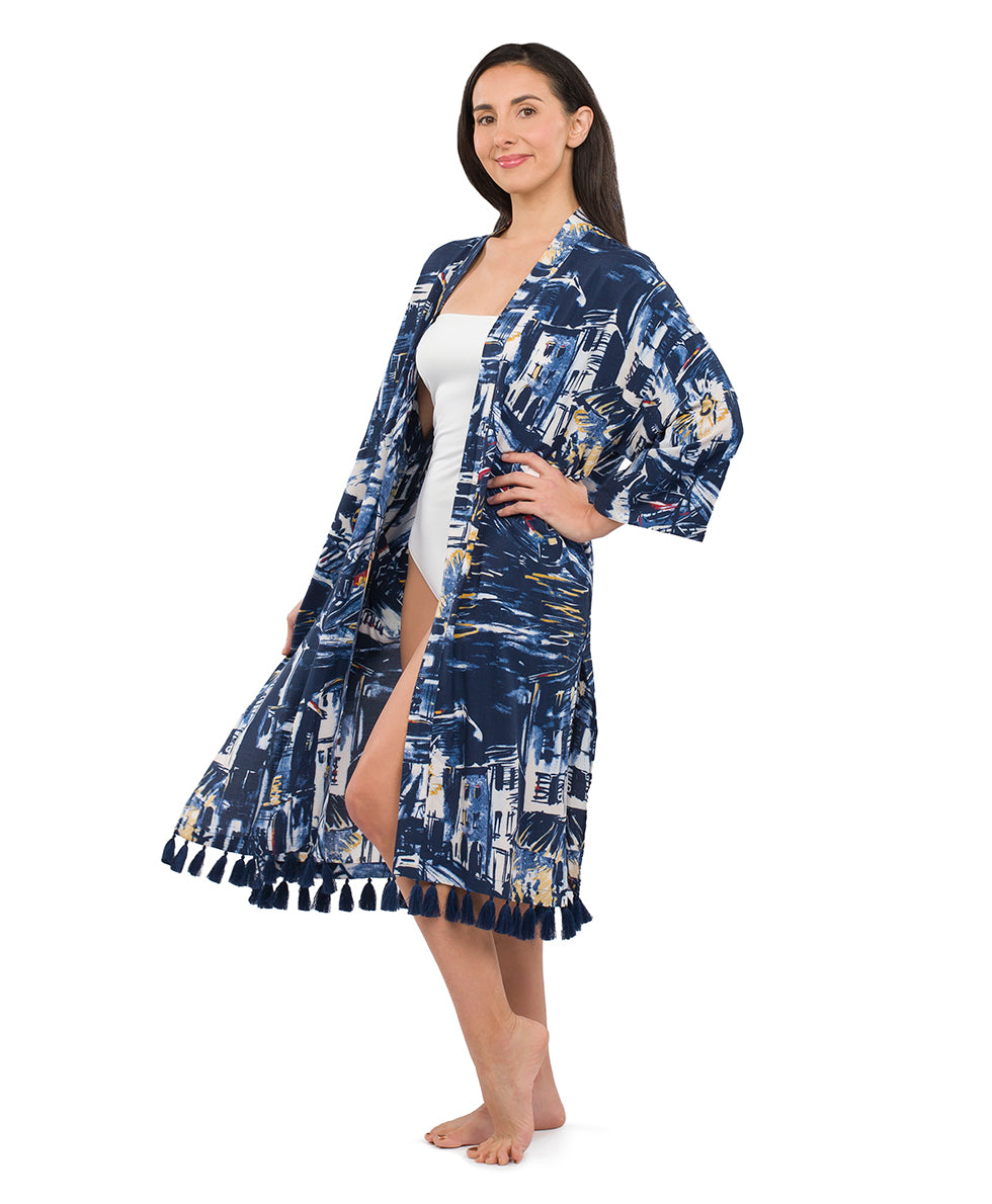 Ruana Cover‑Up with Tassels - harbor nights - by Patricia Nash - View 5 of 7