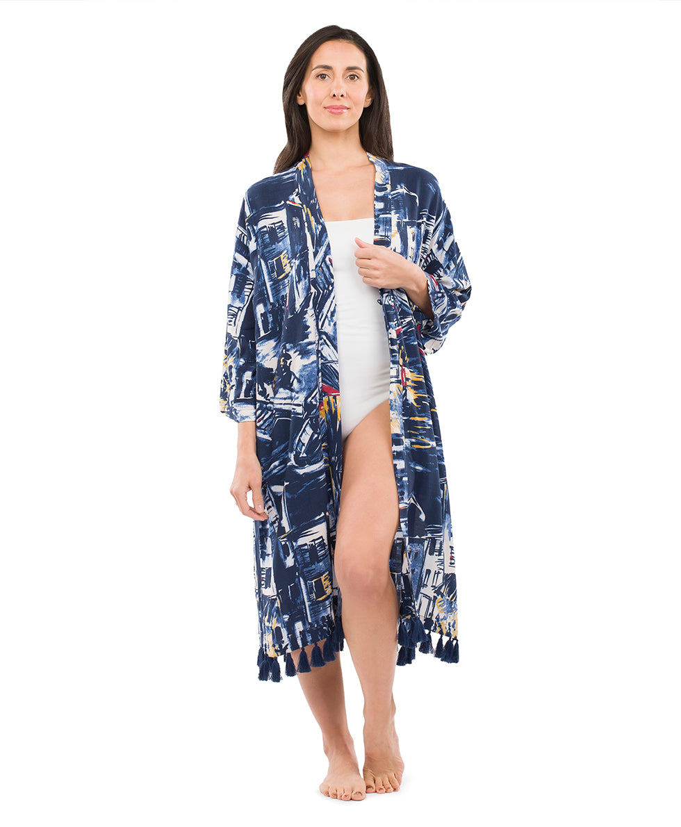 Ruana Cover‑Up with Tassels - harbor nights - by Patricia Nash - View 6 of 7
