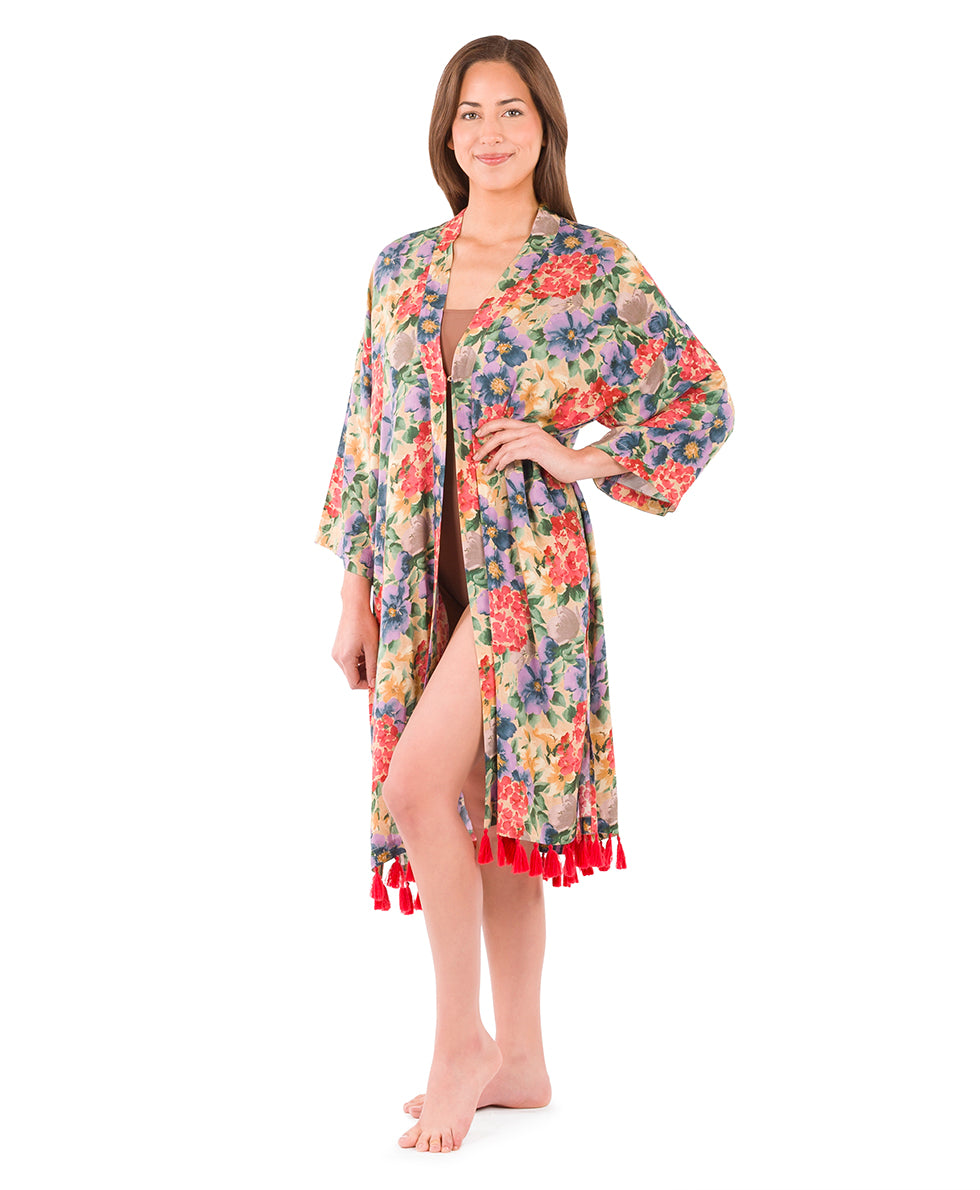 Female - Ruana with Tassels Cover-Up - French Hydrangeas - french hydrangeas - by Patricia Nash - View 1 of 6