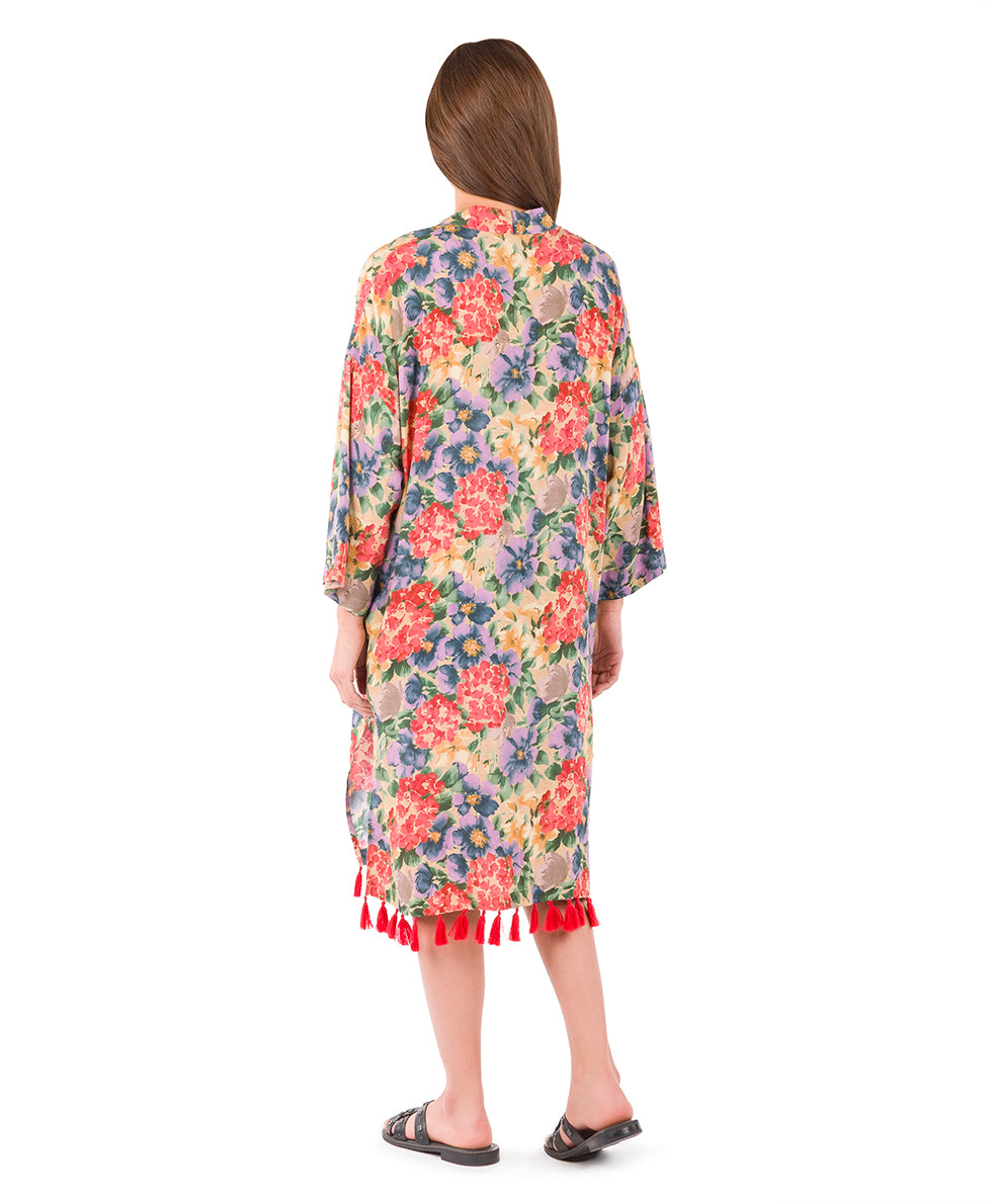 Female - Ruana with Tassels Cover-Up - French Hydrangeas - french hydrangeas - by Patricia Nash - View 3 of 6