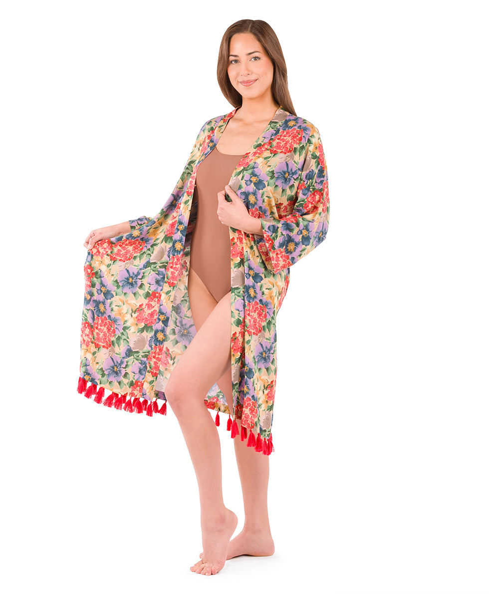 Female - Ruana with Tassels Cover-Up - French Hydrangeas - french hydrangeas - by Patricia Nash - View 6 of 6