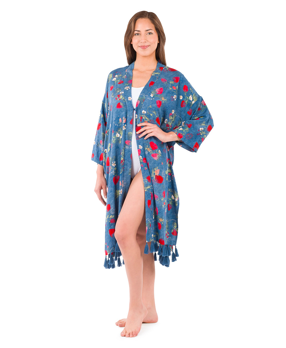 Female - Ruana Cover-Up with Tassels - Parisian Strawberry - parisian strawberry - by Patricia Nash - View 1 of 6