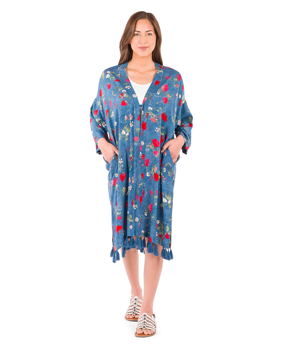 Female - Ruana Cover-Up with Tassels - Parisian Strawberry - parisian strawberry - by Patricia Nash - View 2 of 6