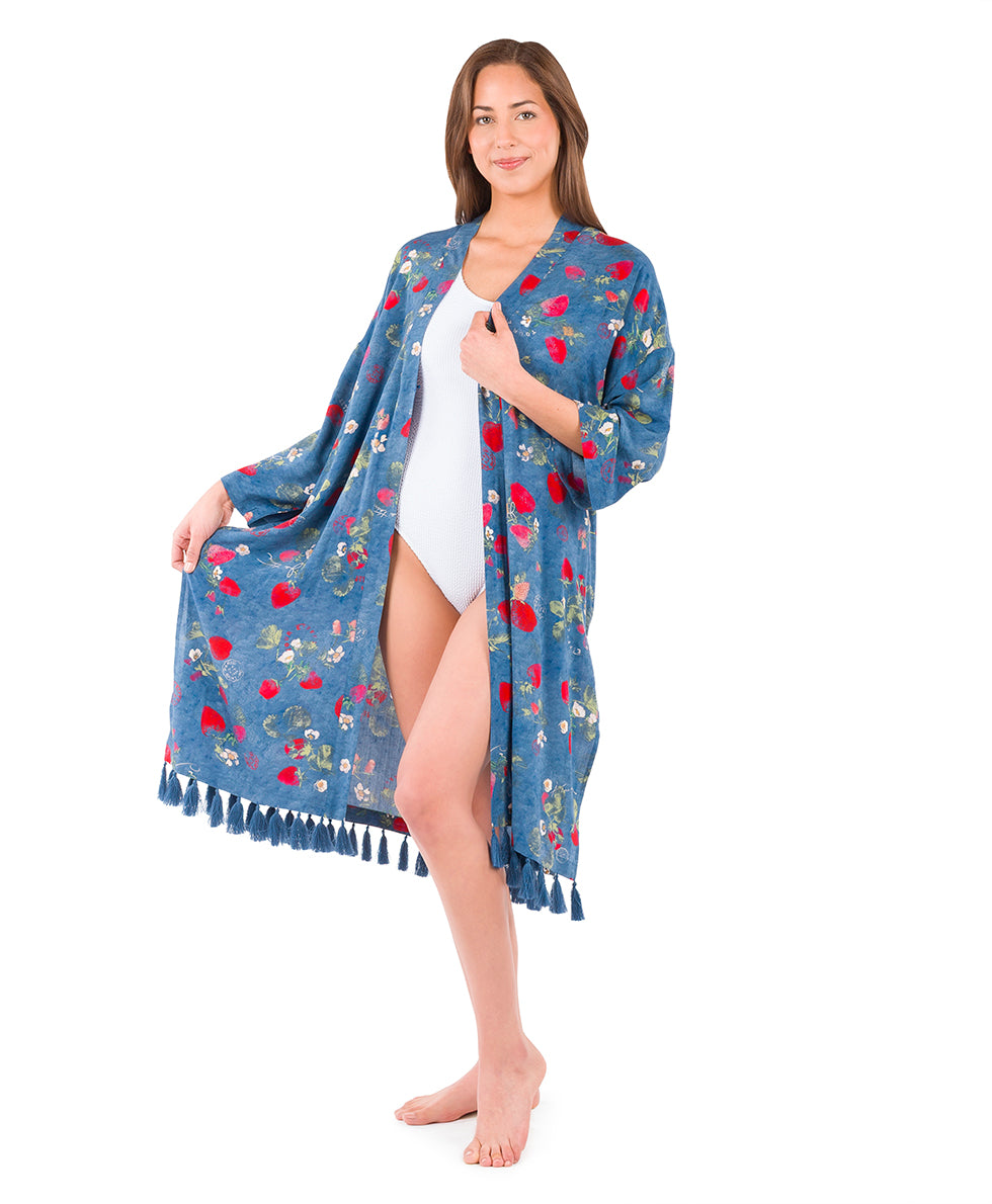 Female - Ruana Cover-Up with Tassels - Parisian Strawberry - parisian strawberry - by Patricia Nash - View 6 of 6