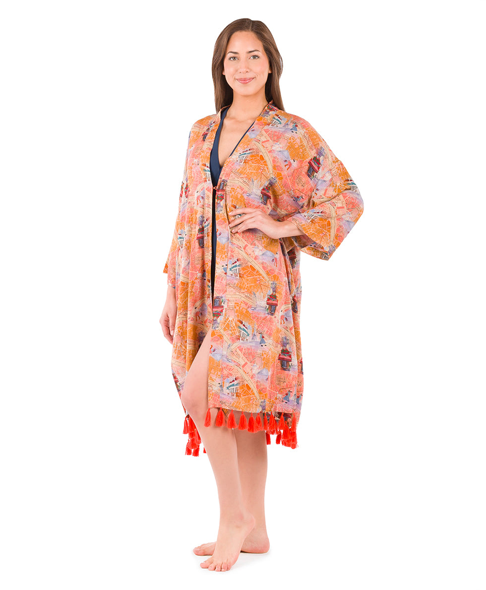 Female - Ruana Cover-Up with Tassels - Paris Map - paris map - by Patricia Nash - View 1 of 6