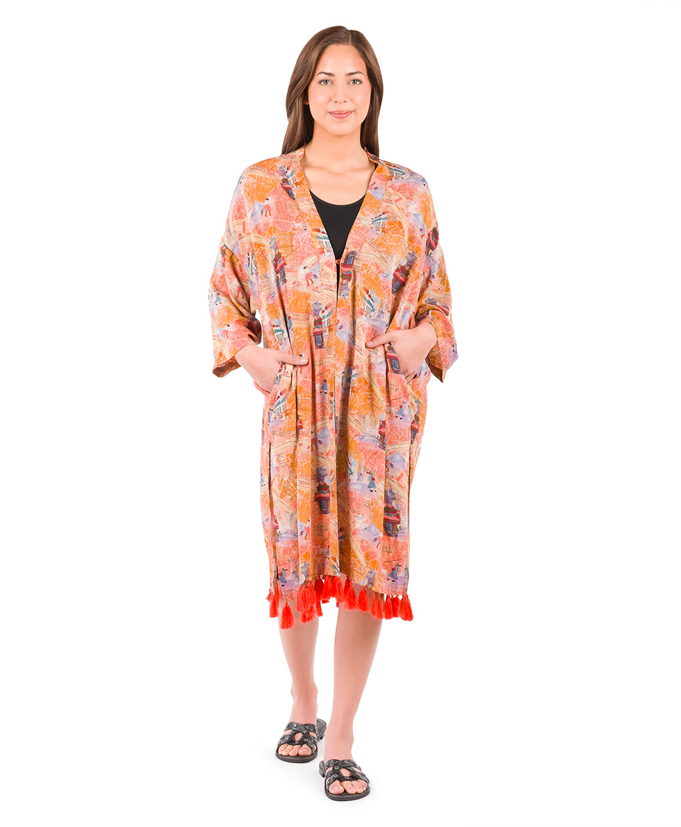 Female - Ruana Cover-Up with Tassels - Paris Map - paris map - by Patricia Nash - View 2 of 6