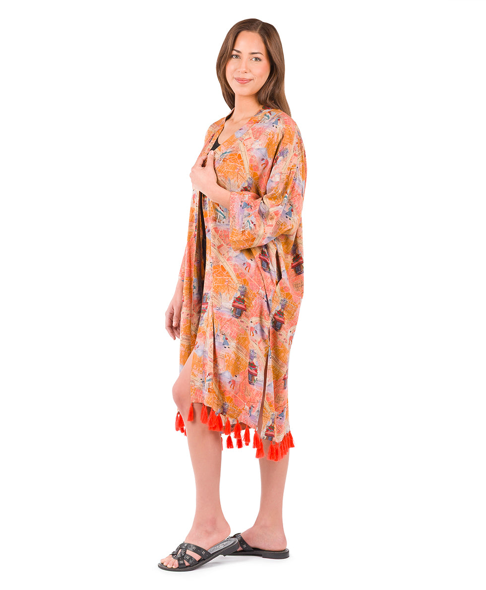 Female - Ruana Cover-Up with Tassels - Paris Map - paris map - by Patricia Nash - View 4 of 6