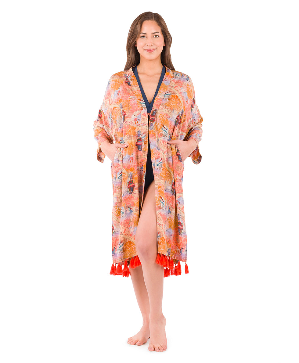Female - Ruana Cover-Up with Tassels - Paris Map - paris map - by Patricia Nash - View 5 of 6