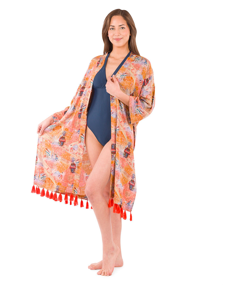 Female - Ruana Cover-Up with Tassels - Paris Map - paris map - by Patricia Nash - View 6 of 6