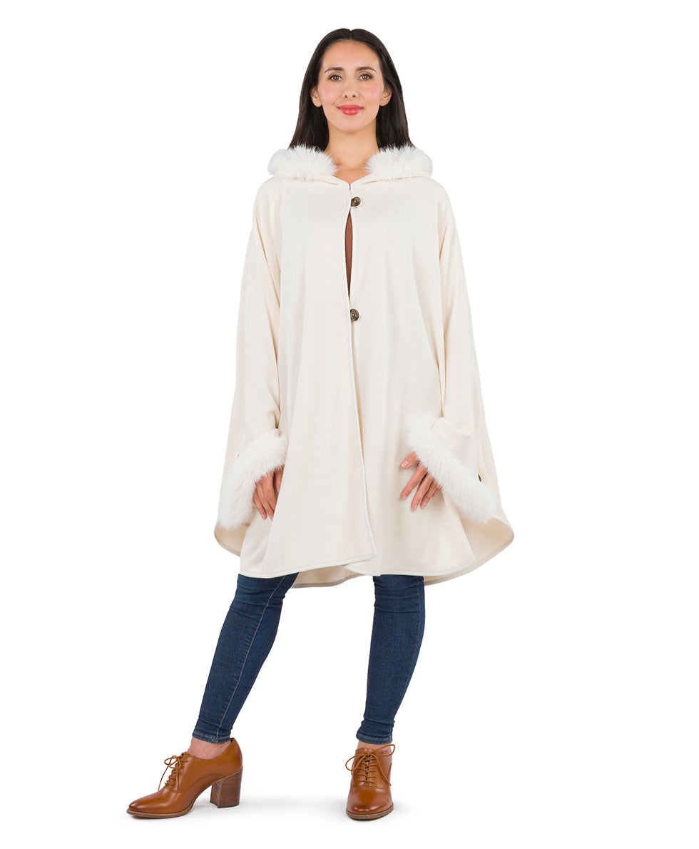 Female - Hooded Cape with Faux Fur - Vintage - ecru - by Patricia Nash - View 1 of 12
