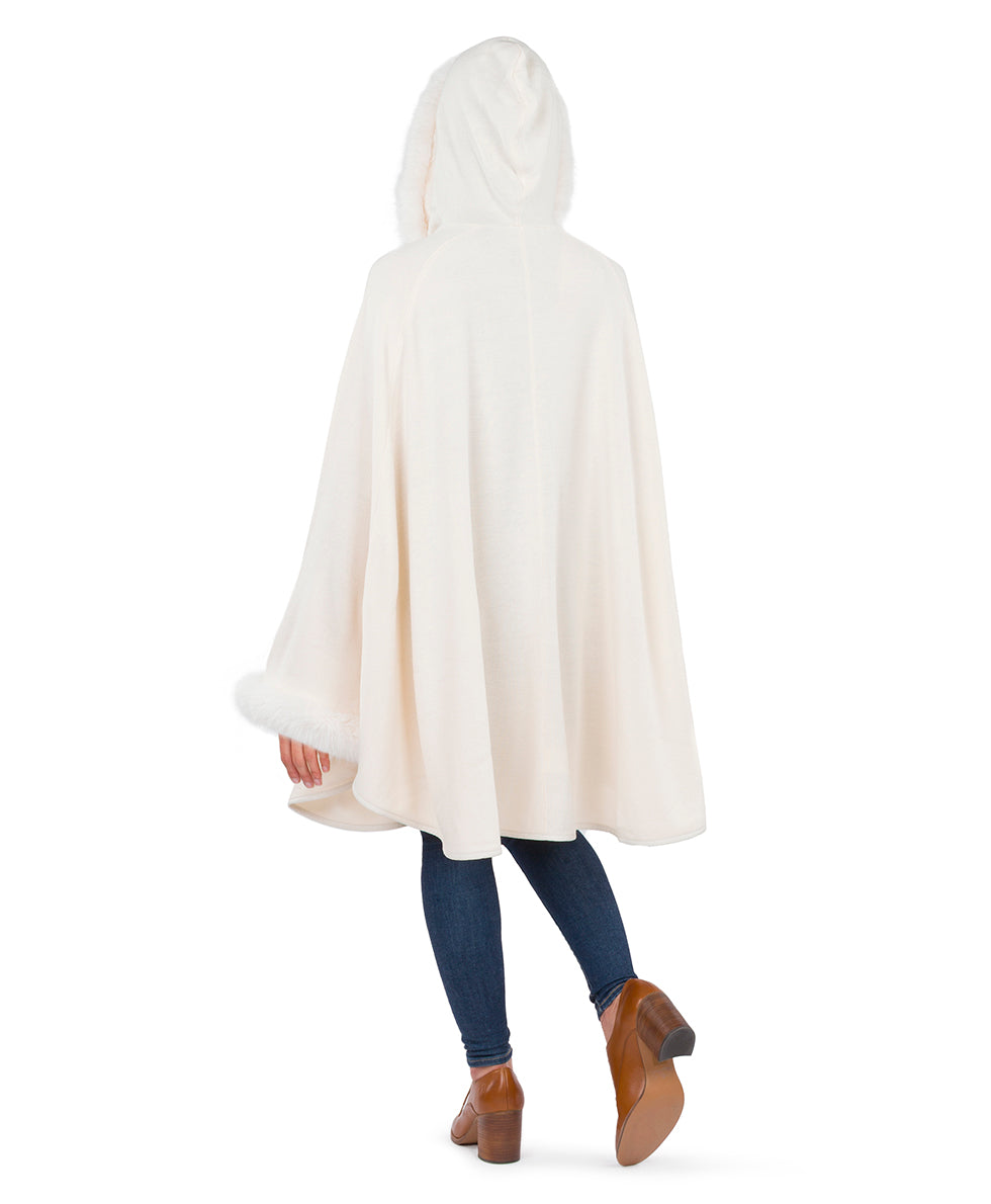 Female - Hooded Cape with Faux Fur - Vintage - ecru - by Patricia Nash - View 4 of 12