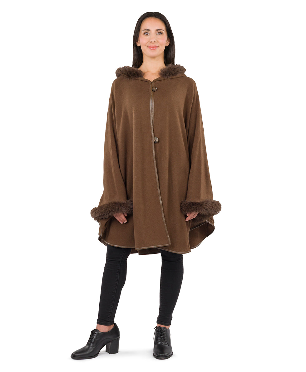 Female - Hooded Cape with Faux Fur - Vintage - ecru - by Patricia Nash - View 2 of 12