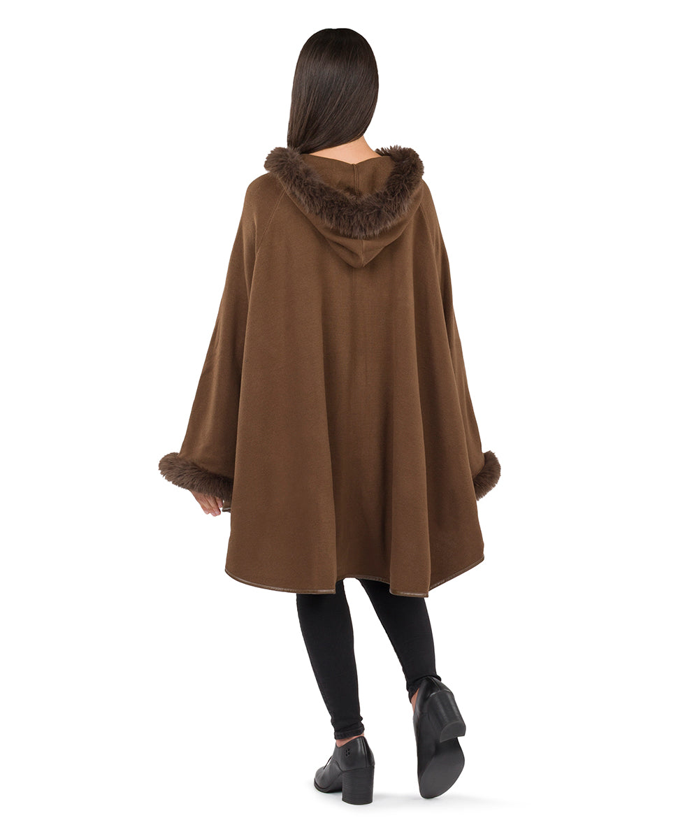 Female - Hooded Cape with Faux Fur - Vintage - ecru - by Patricia Nash - View 7 of 12