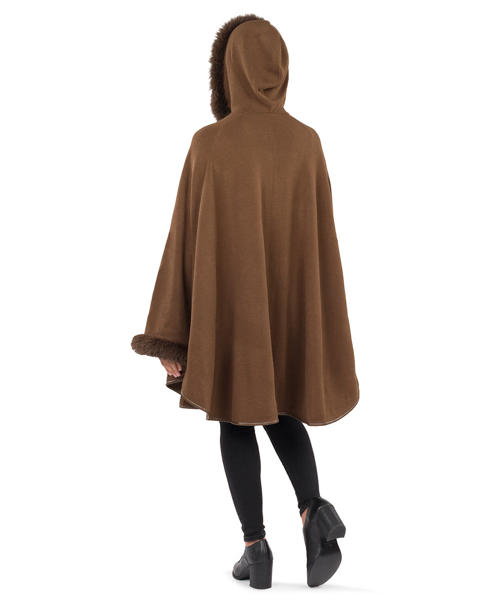 Female - Hooded Cape with Faux Fur - Vintage - ecru - by Patricia Nash - View 8 of 12