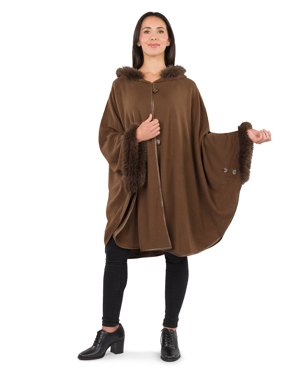 Female - Hooded Cape with Faux Fur - Vintage - ecru - by Patricia Nash - View 9 of 12