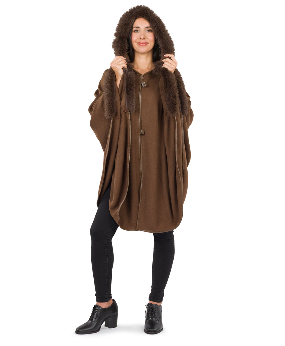 Female - Hooded Cape with Faux Fur - Vintage - ecru - by Patricia Nash - View 10 of 12