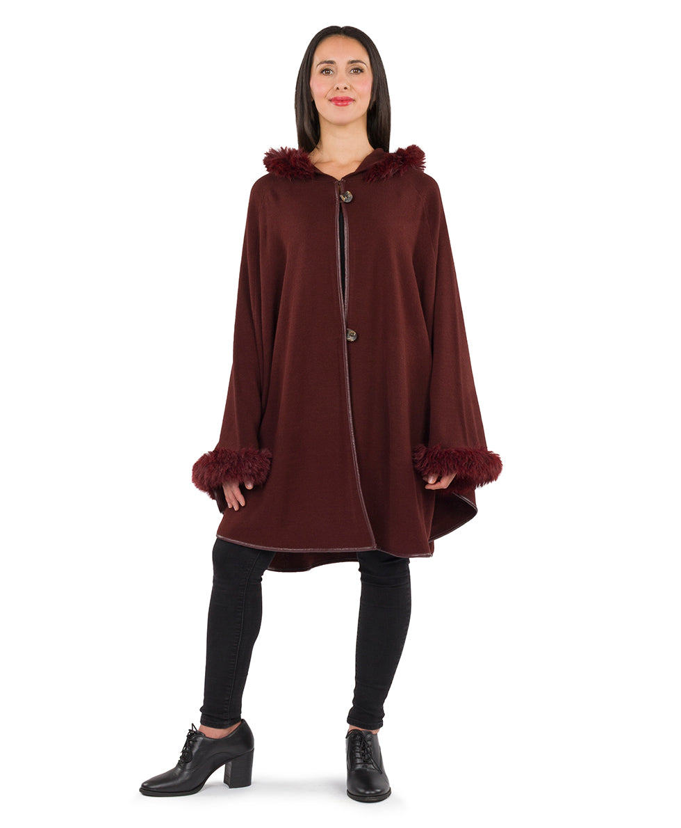 Female - Hooded Cape with Faux Fur | Vintage | Chocolate - chocolate - by Patricia Nash - View 1 of 5