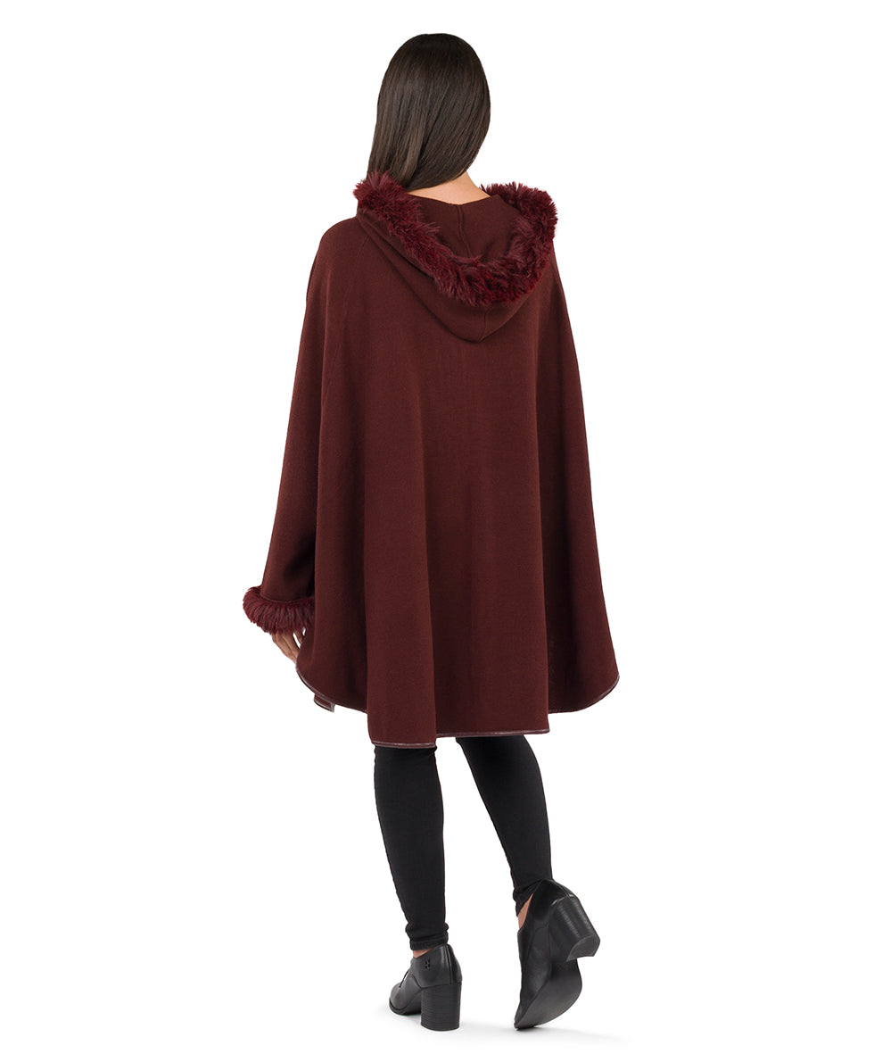 Female - Hooded Cape with Faux Fur | Vintage | Chocolate - chocolate - by Patricia Nash - View 2 of 5