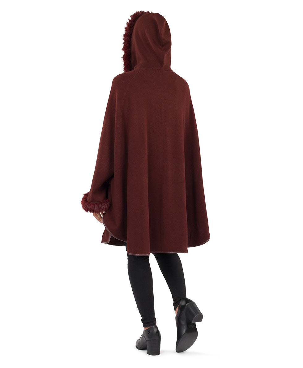 Female - Hooded Cape with Faux Fur | Vintage | Chocolate - chocolate - by Patricia Nash - View 3 of 5
