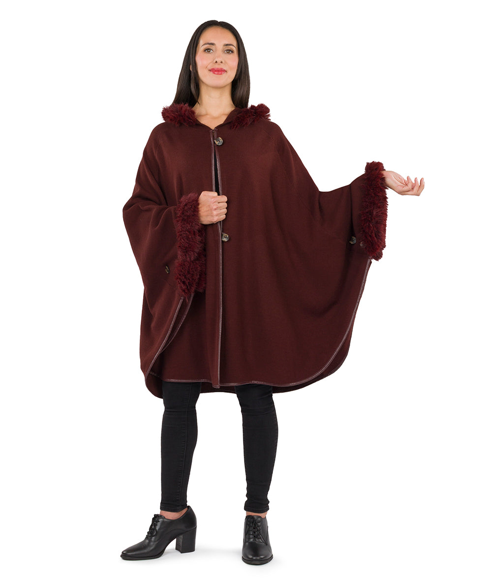 Female - Hooded Cape with Faux Fur | Vintage | Chocolate - chocolate - by Patricia Nash - View 4 of 5