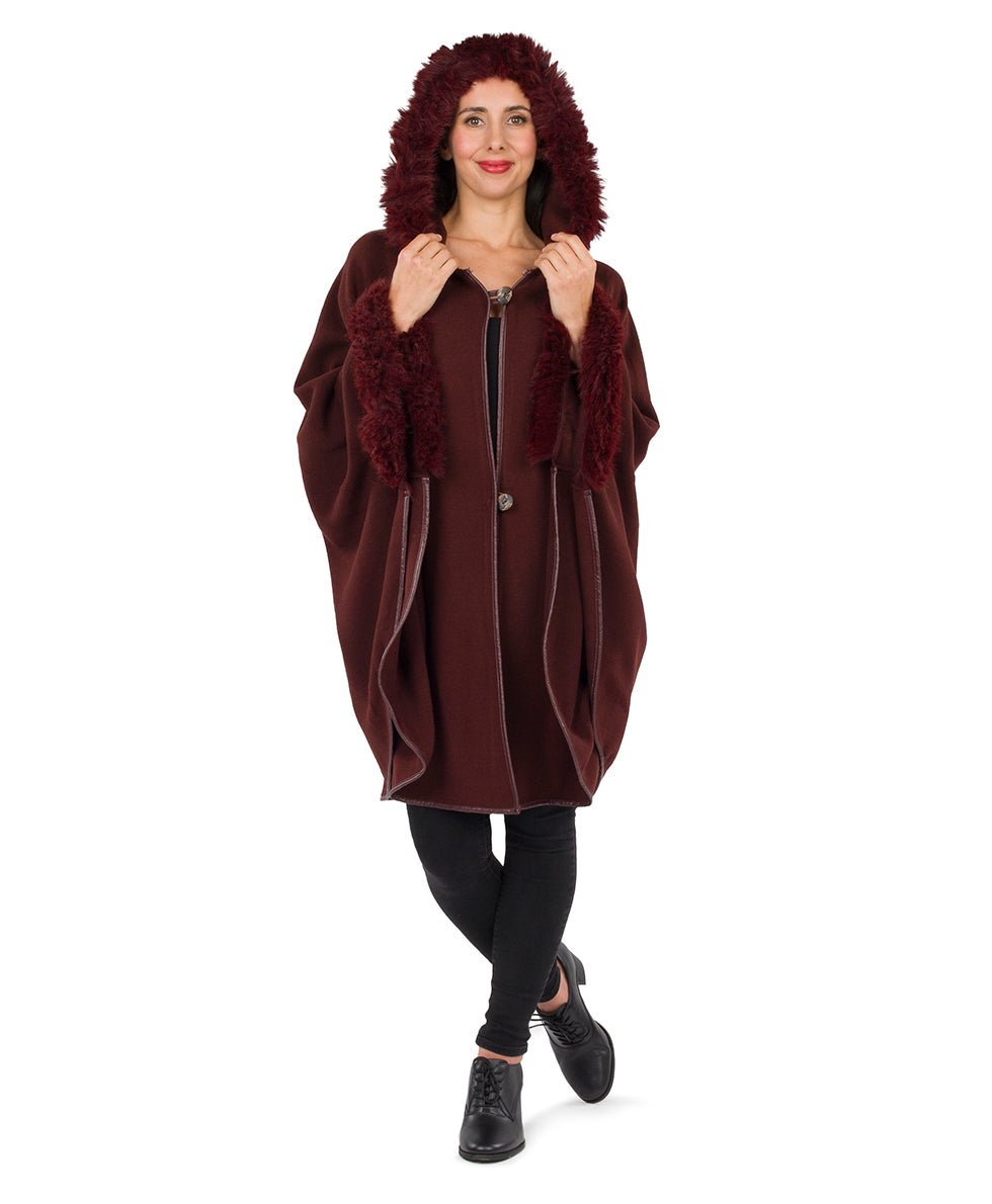 Female - Hooded Cape with Faux Fur | Vintage | Chocolate - chocolate - by Patricia Nash - View 5 of 5