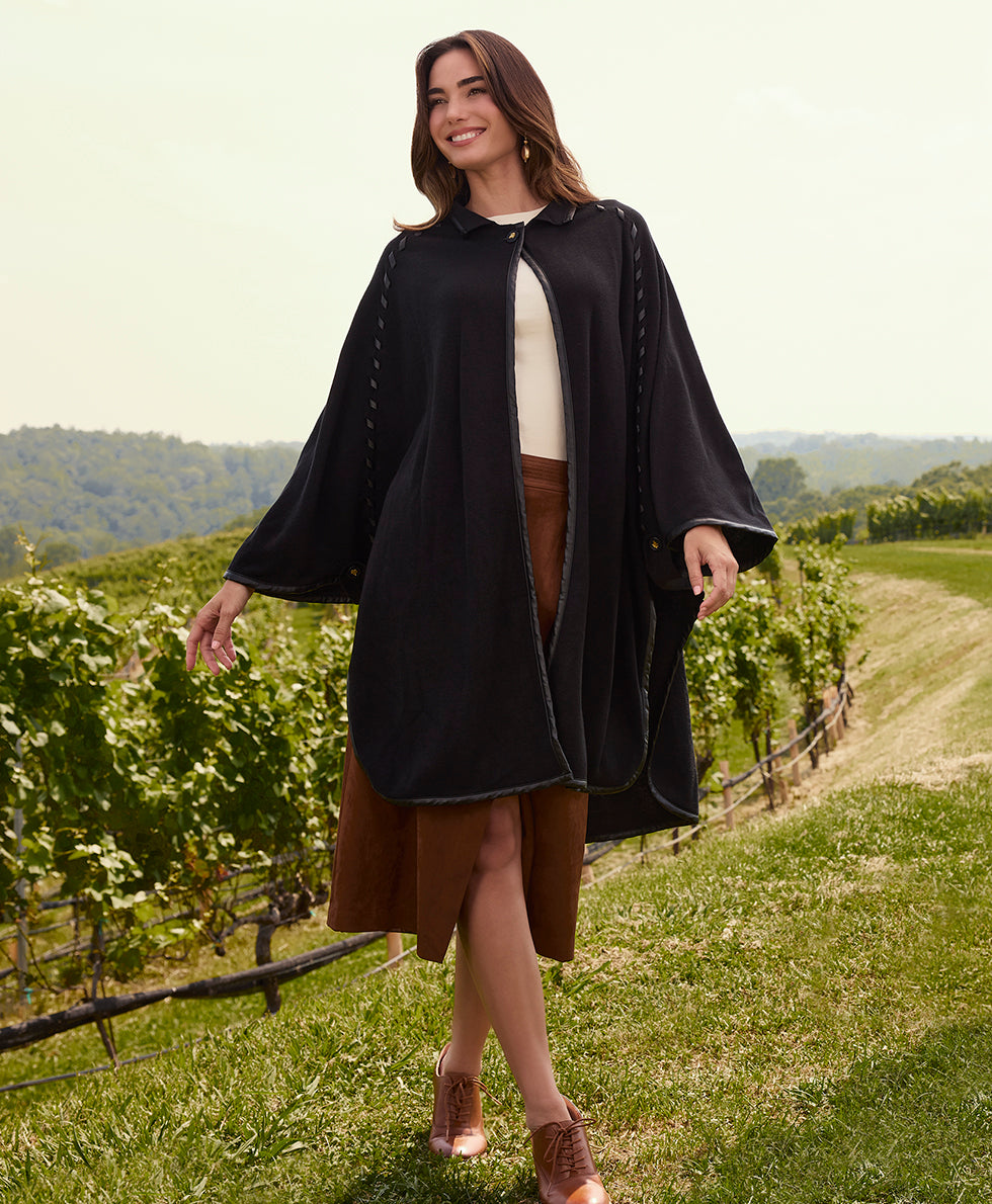 Female - Hand Laced Cape with Button - Vintage - black - by Patricia Nash - View 6 of 6