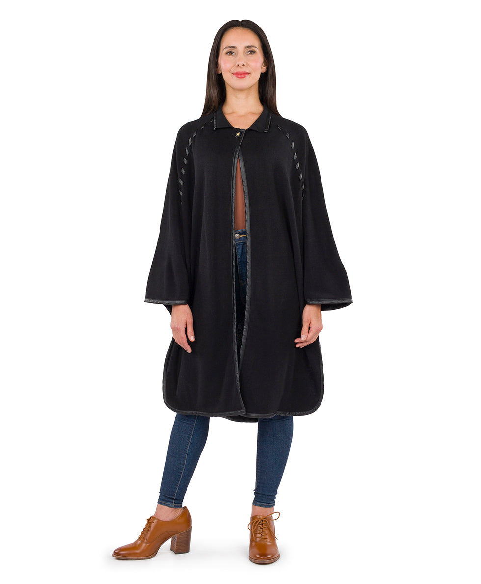 Female - Hand Laced Cape with Button - Vintage - black - by Patricia Nash - View 1 of 5
