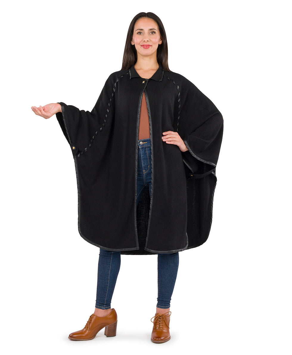 Female - Hand Laced Cape with Button - Vintage - black - by Patricia Nash - View 3 of 5