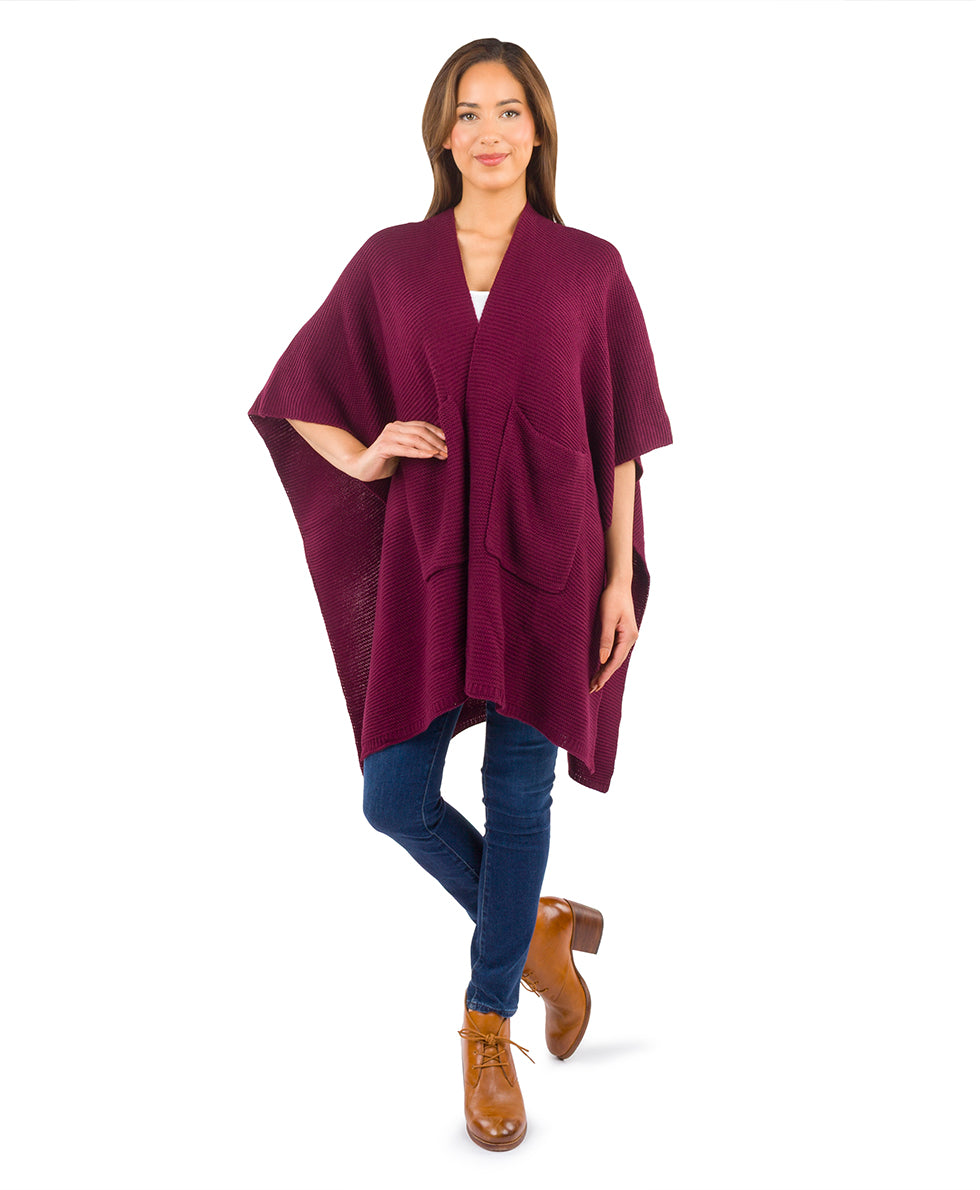 Female - Woven Shawl with Pockets | Classics  | Plum - plum - by Patricia Nash - View 3 of 4