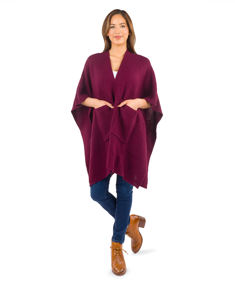 Female - Woven Shawl with Pockets | Classics  | Plum - plum - by Patricia Nash - View 4 of 4
