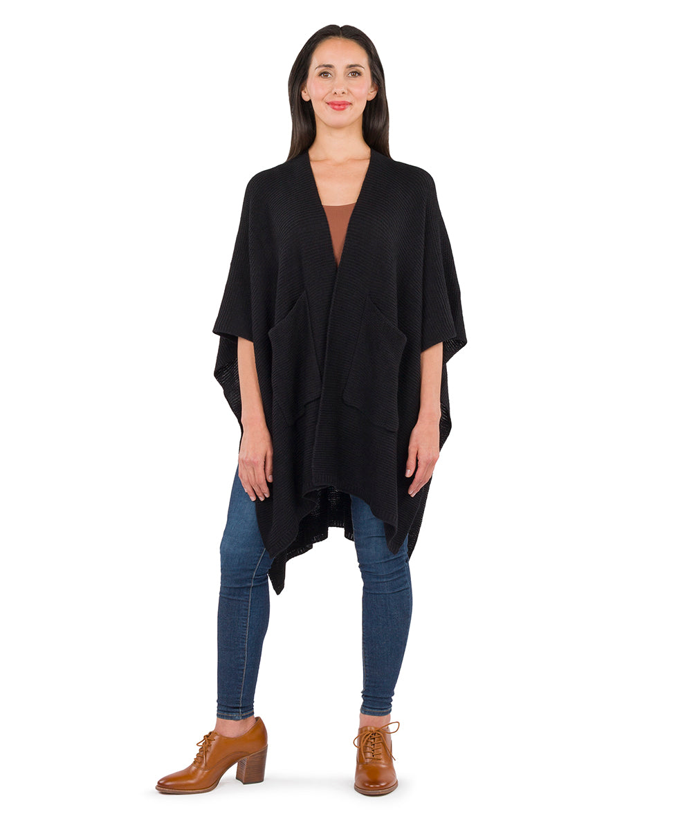 Female - Woven Shawl with Pockets | Classics  | Black - black - by Patricia Nash - View 1 of 4