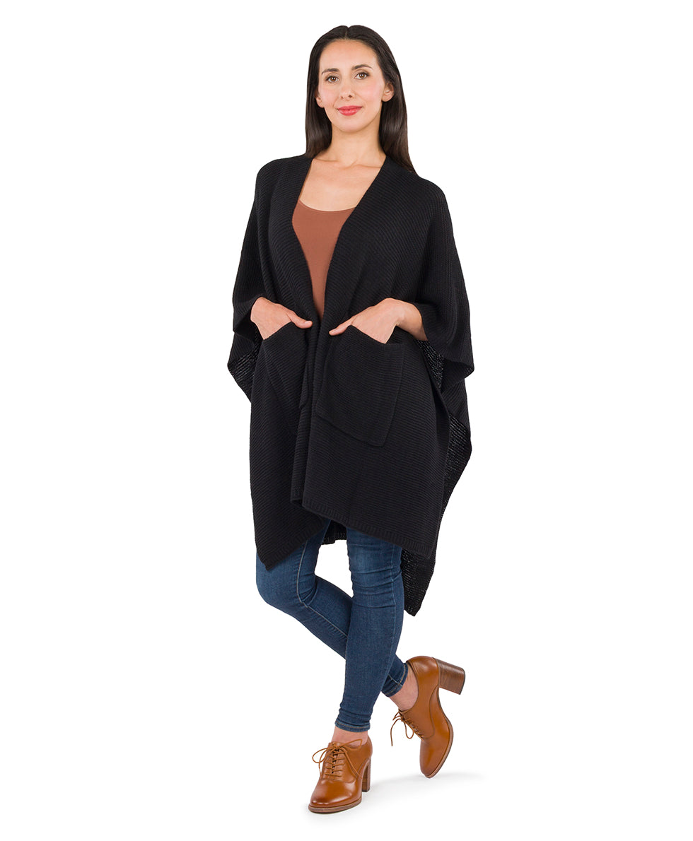 Female - Woven Shawl with Pockets | Classics  | Black - black - by Patricia Nash - View 3 of 4