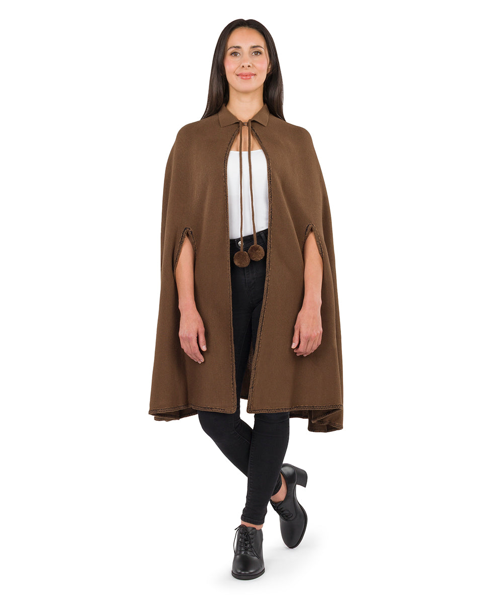 Female - Collar Cape with Pom Poms - Vintage - mushroom - by Patricia Nash - View 1 of 8