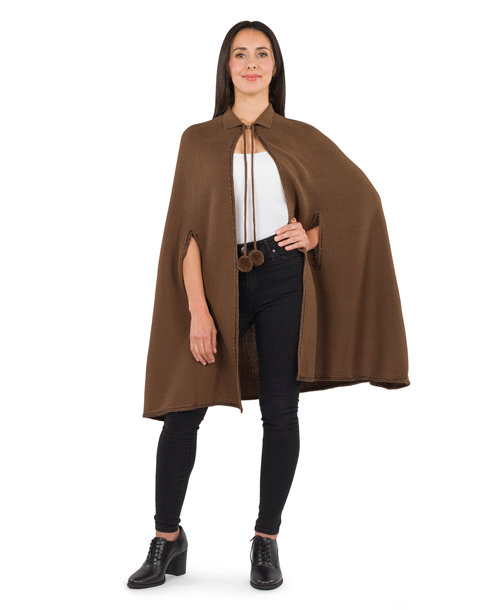 Female - Collar Cape with Pom Poms - Vintage - mushroom - by Patricia Nash - View 6 of 8