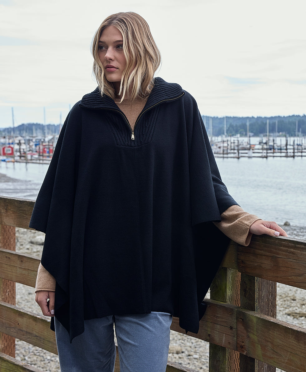 Female - Quarter Zip Cape | Vintage Group | Black - black - by Patricia Nash - View 2 of 5