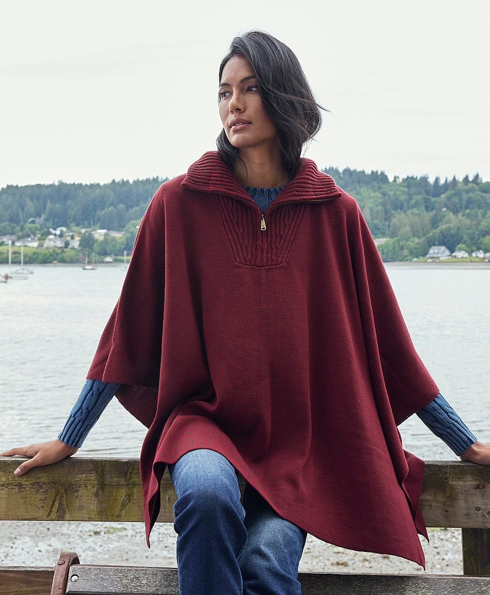 Female - Quarter Zip Cape | Vintage Group | Oxblood - oxblood - by Patricia Nash - View 2 of 5
