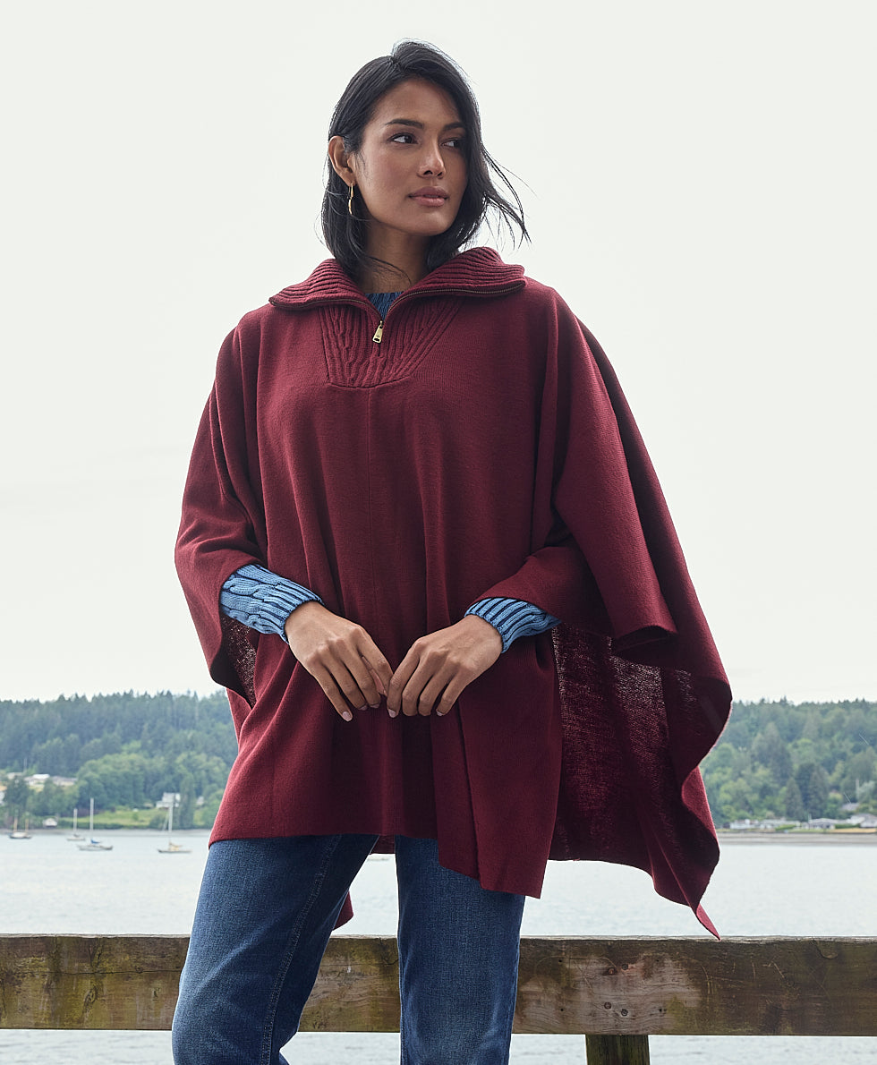 Female - Quarter Zip Cape | Vintage Group | Oxblood - oxblood - by Patricia Nash - View 5 of 5