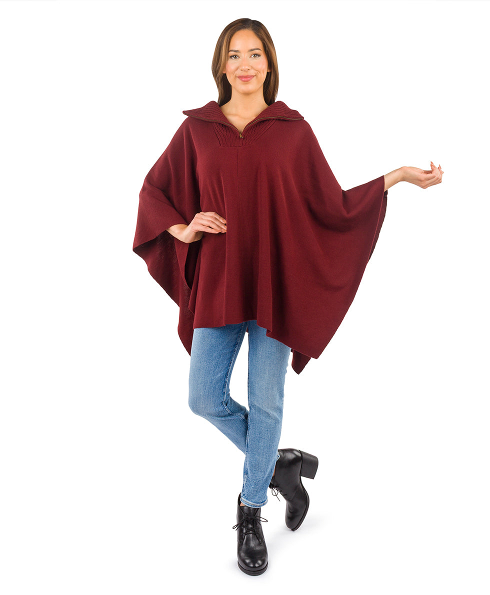 Female - Quarter Zip Cape | Vintage Group | Oxblood - oxblood - by Patricia Nash - View 4 of 5