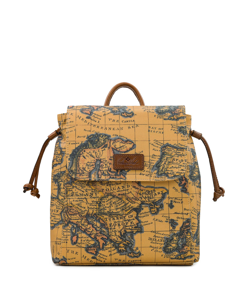 Arino Backpack -  Patina Coated Linen Canvas European Map Print
