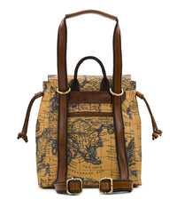 Arino Backpack -  Patina Coated Linen Canvas European Map Print