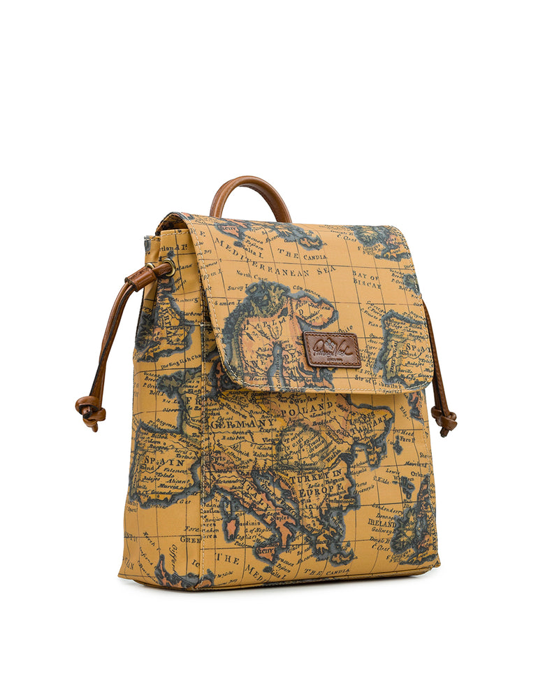 Arino Backpack Patina Coated Linen Canvas European Map Print