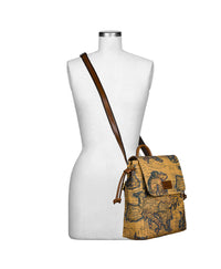 Arino Backpack -  Patina Coated Linen Canvas European Map Print