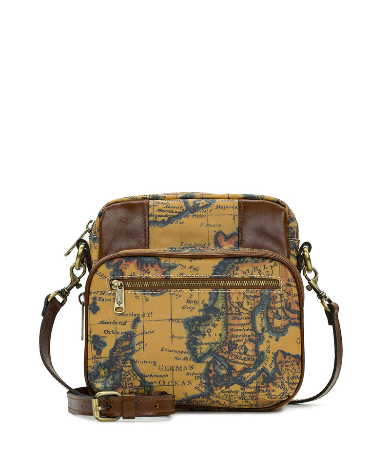 Pinesdale Crossbody -Patina Coated Linen Canvas European Map Print