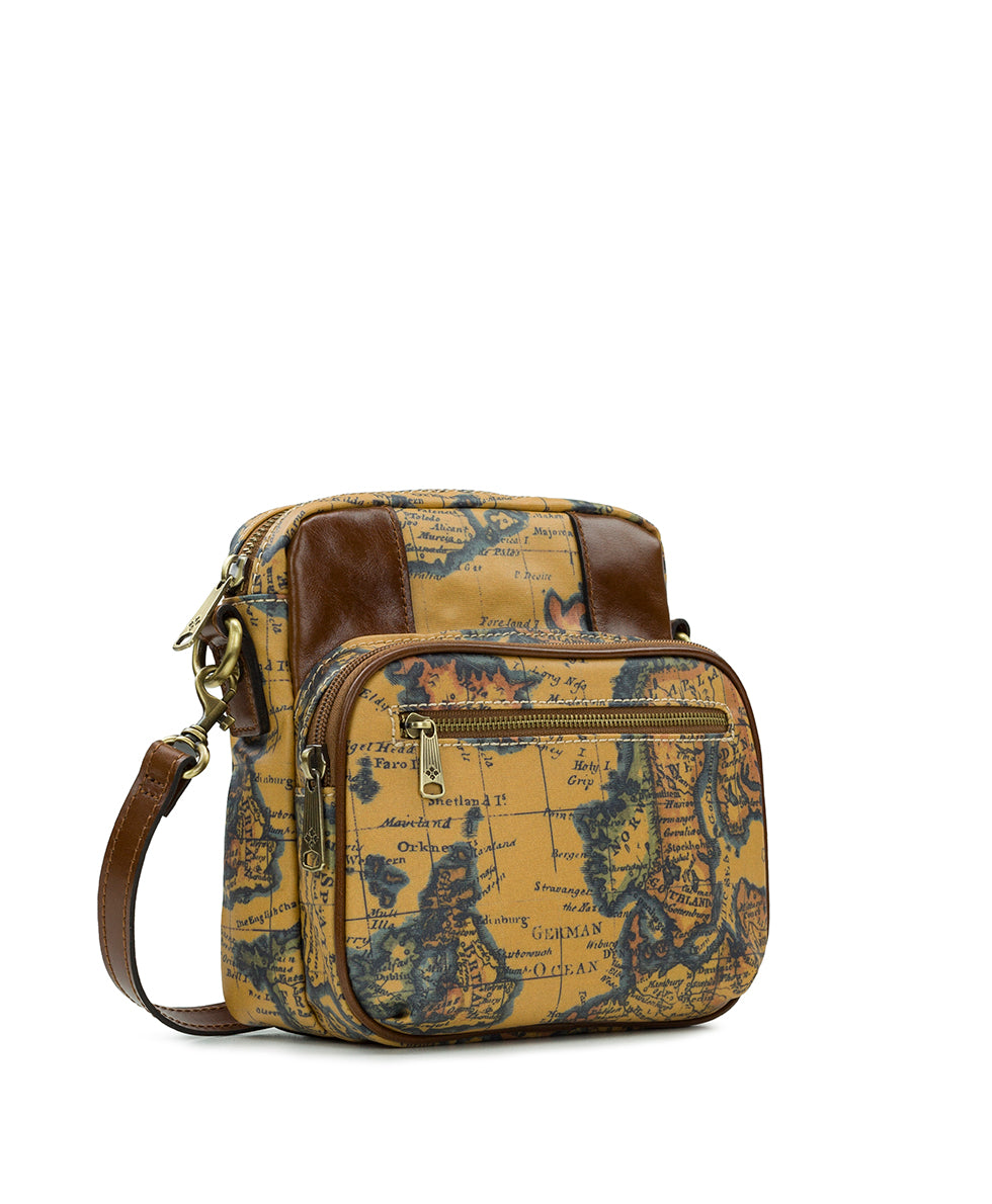 Female - Pinesdale Crossbody -Patina Coated Linen Canvas European Map Print - european map - by Patricia Nash - View 3 of 4