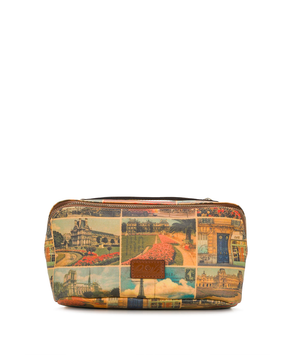 Female - Clancy Cosmetic Case - Patina Coated Linen Canvas - Postcards From Paris - postcards from paris - by Patricia Nash - View 1 of 4